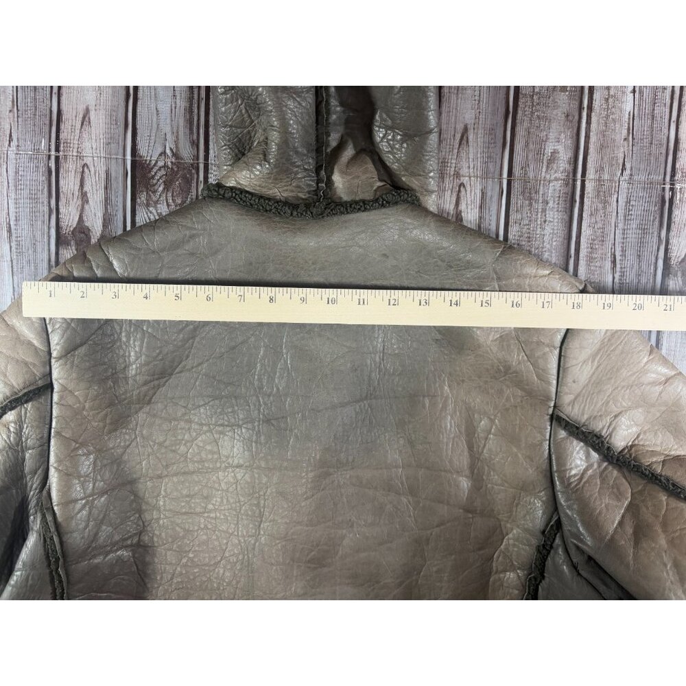 291295 = Homme Hooded Leather Shearling Coat Jacket  size F 44" made in Japan - Picture 8 of 9